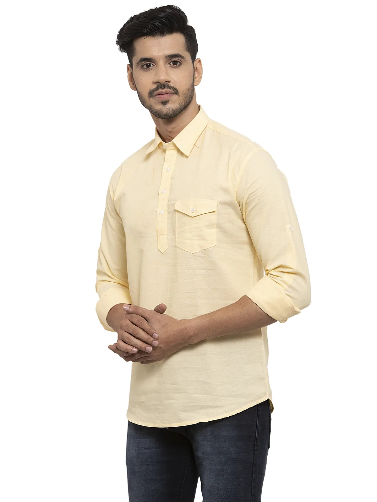 Men Yellow Solid Straight Kurta