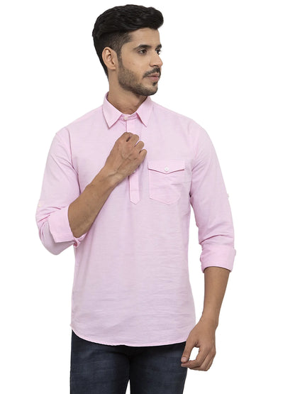 Men Pink Solid Straight Kurta