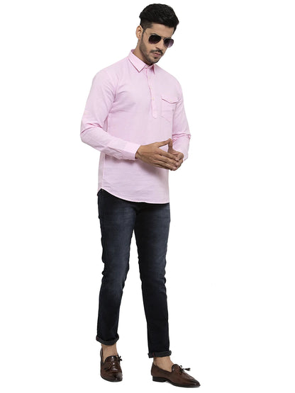 Men Pink Solid Straight Kurta