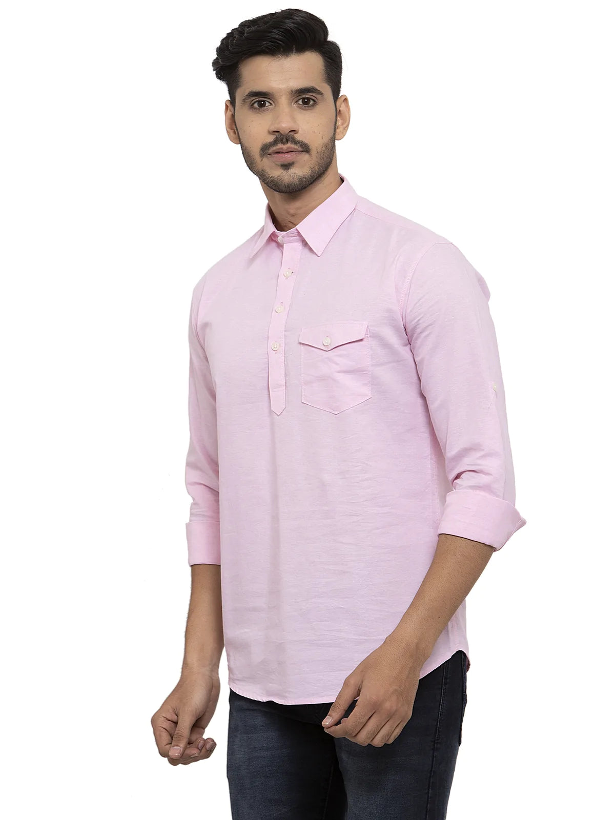 Men Pink Solid Straight Kurta