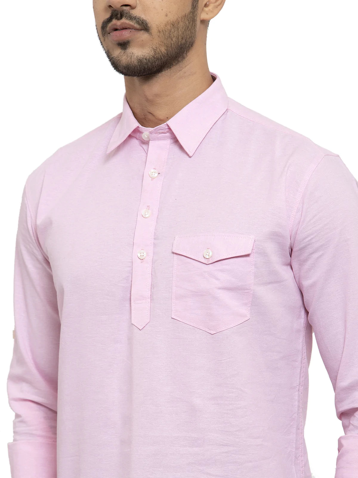 Men Pink Solid Straight Kurta