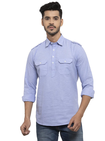 Men Blue Solid Straight Kurta