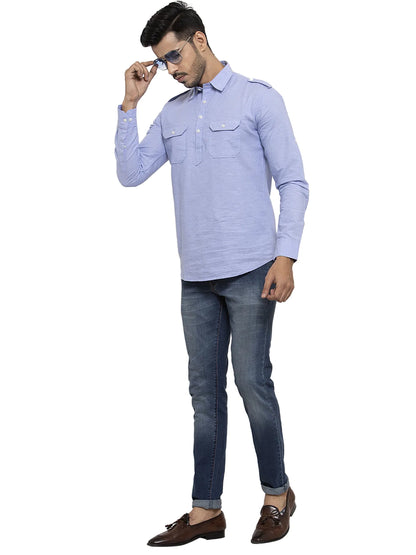 Men Blue Solid Straight Kurta