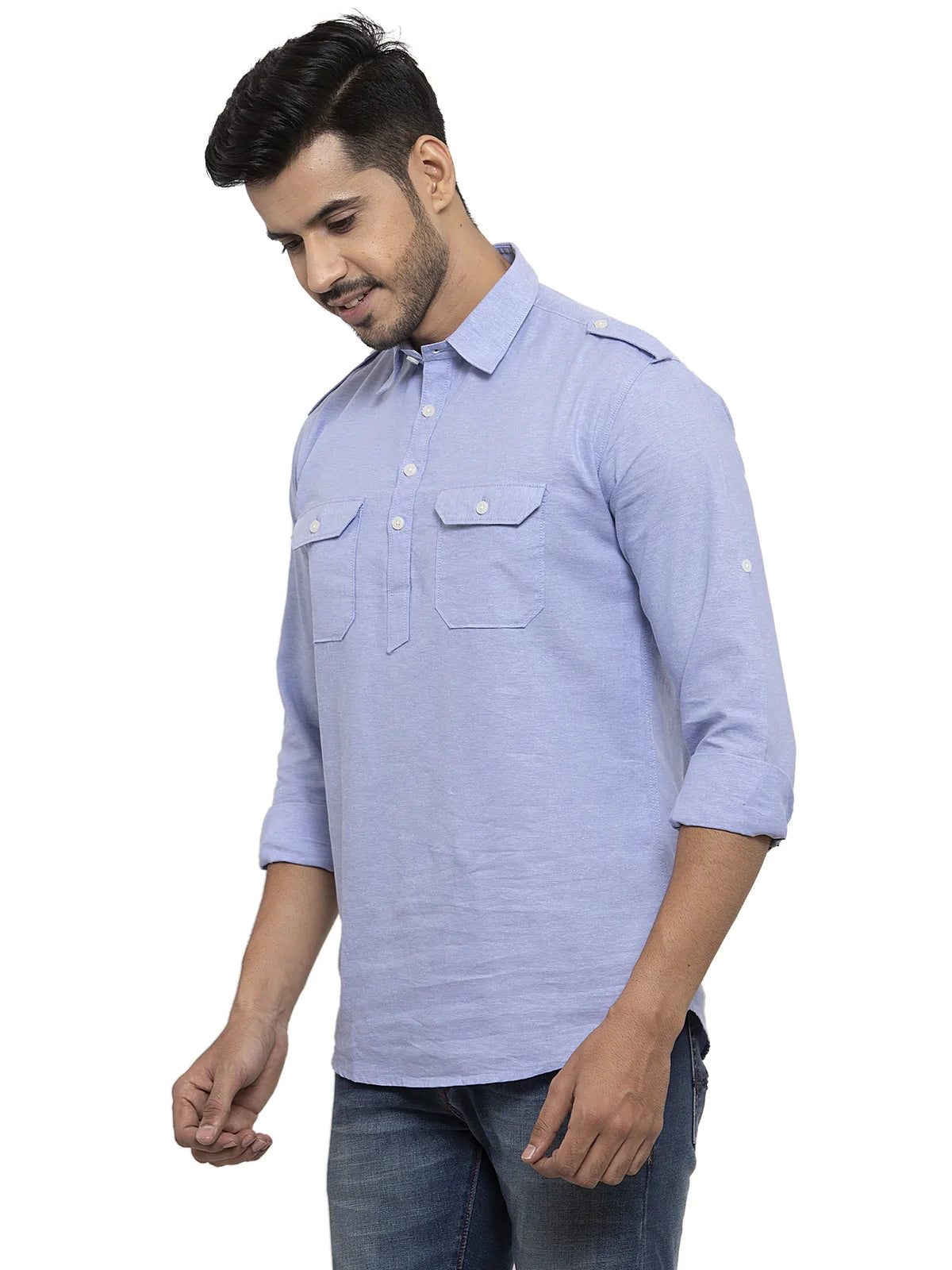 Men Blue Solid Straight Kurta