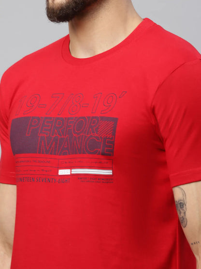 Men Red Typography Printed Slim Fit Cotton T-shirt