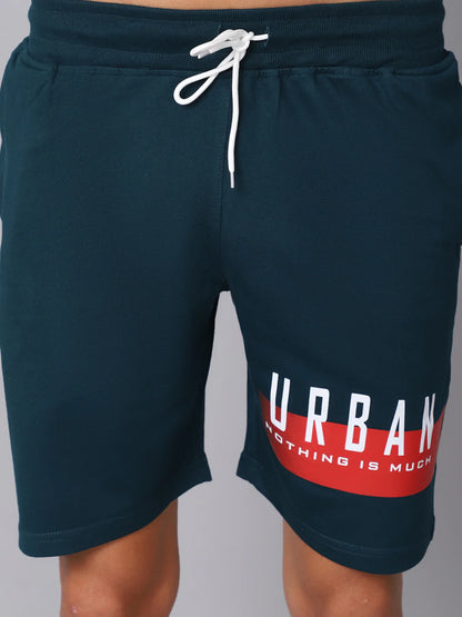 Men Teal Printed Slim Fit Shorts