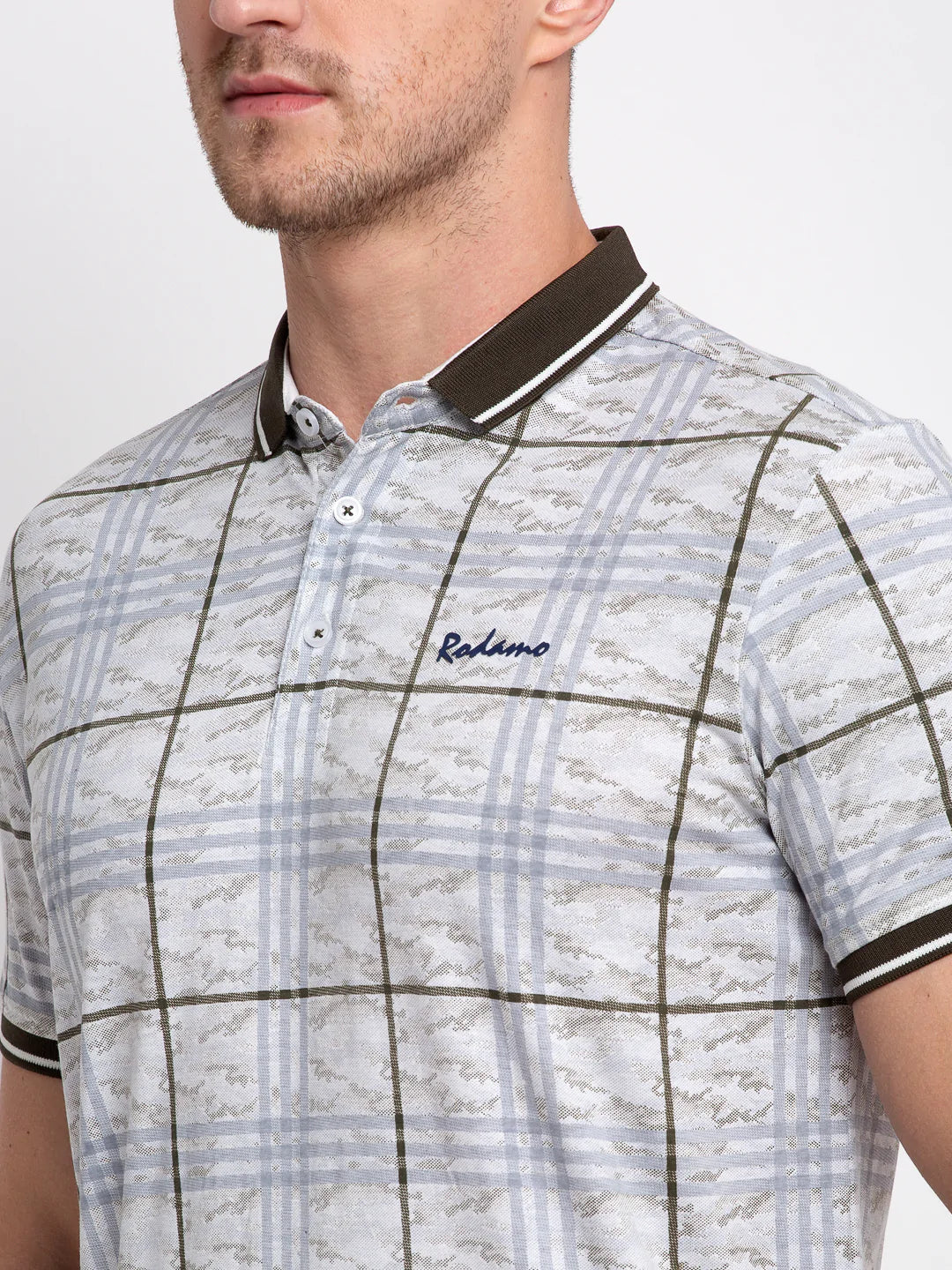 Men Multicoloured Checked Polo Collar T-shirt