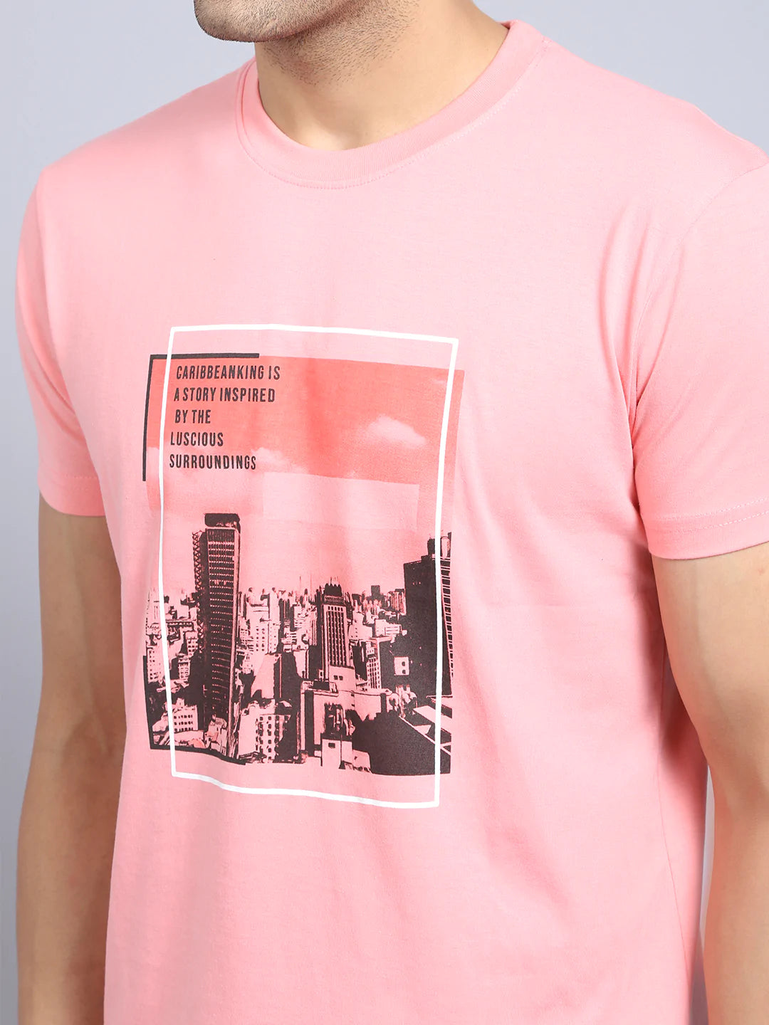 Men Pink Printed Slim Fit T-shirt