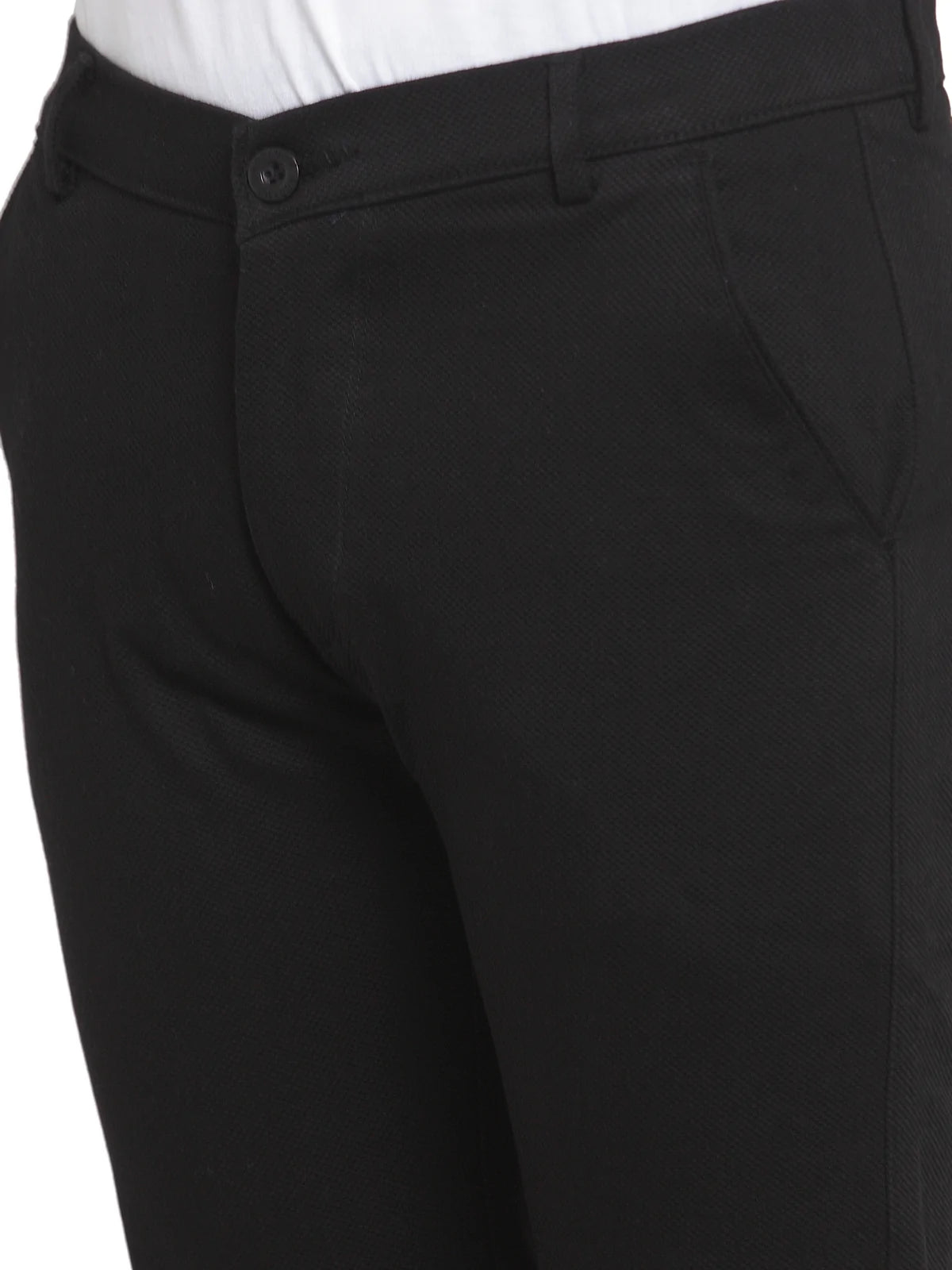 Men Black Slim Fit Solid Regular Trousers