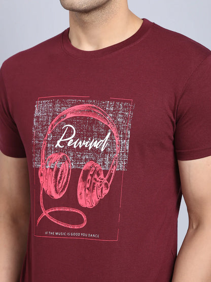 Men Maroon Printed Slim Fit T-shirt