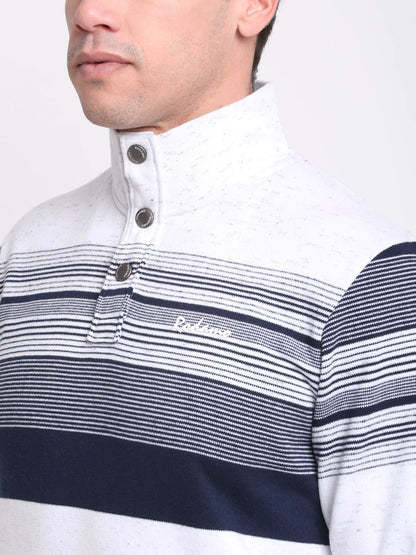 Men White  Navy Blue Striped Sweatshirt
