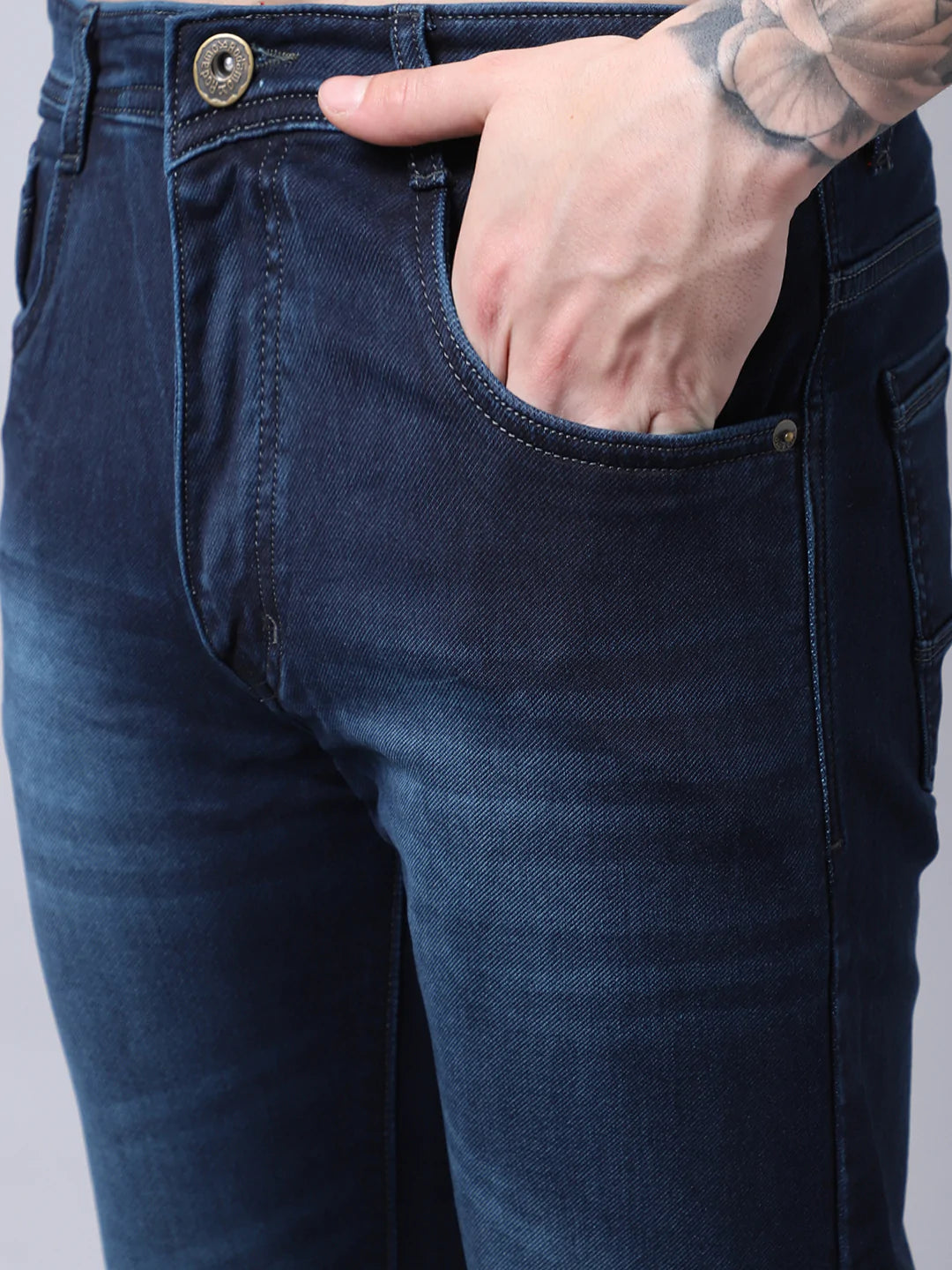 Men Blue Light Fade Stretchable Jeans