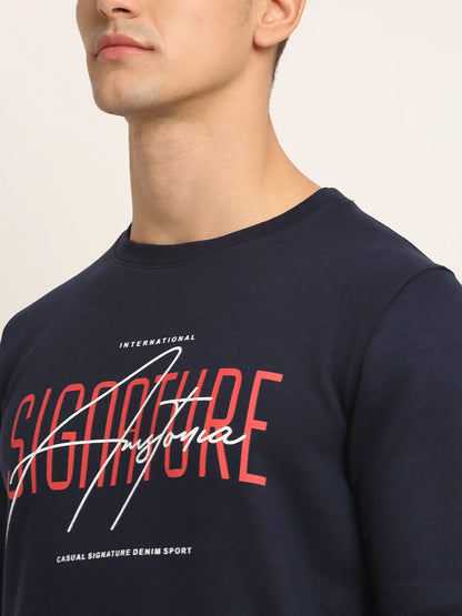 Men Navy Blue Printed Sweatshirt