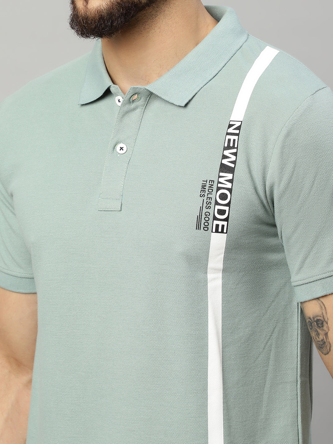 Men Green Polo Collar T-shirt