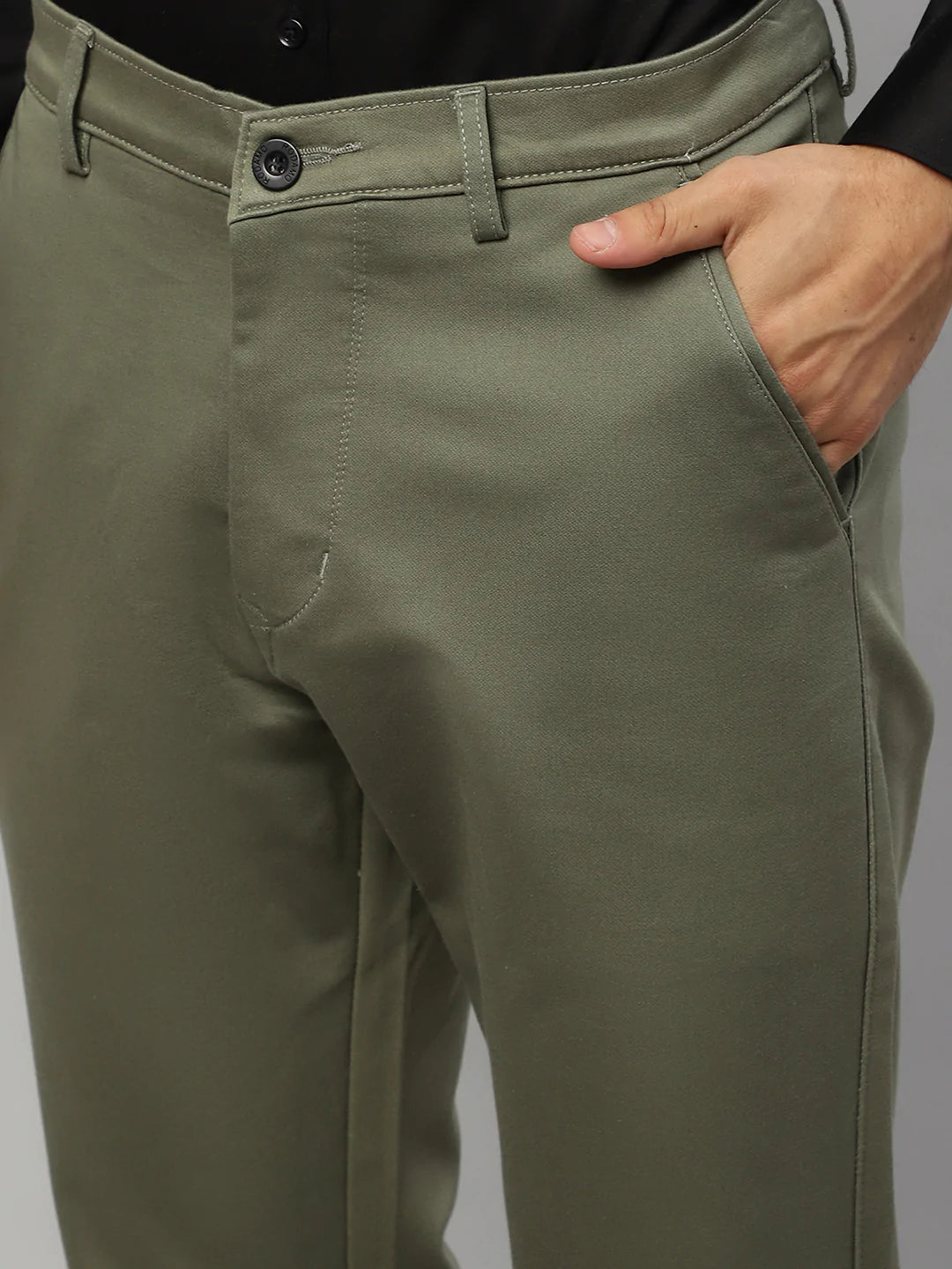 Relaxed-fit double-cloth trousers, olive green | MAX&Co.