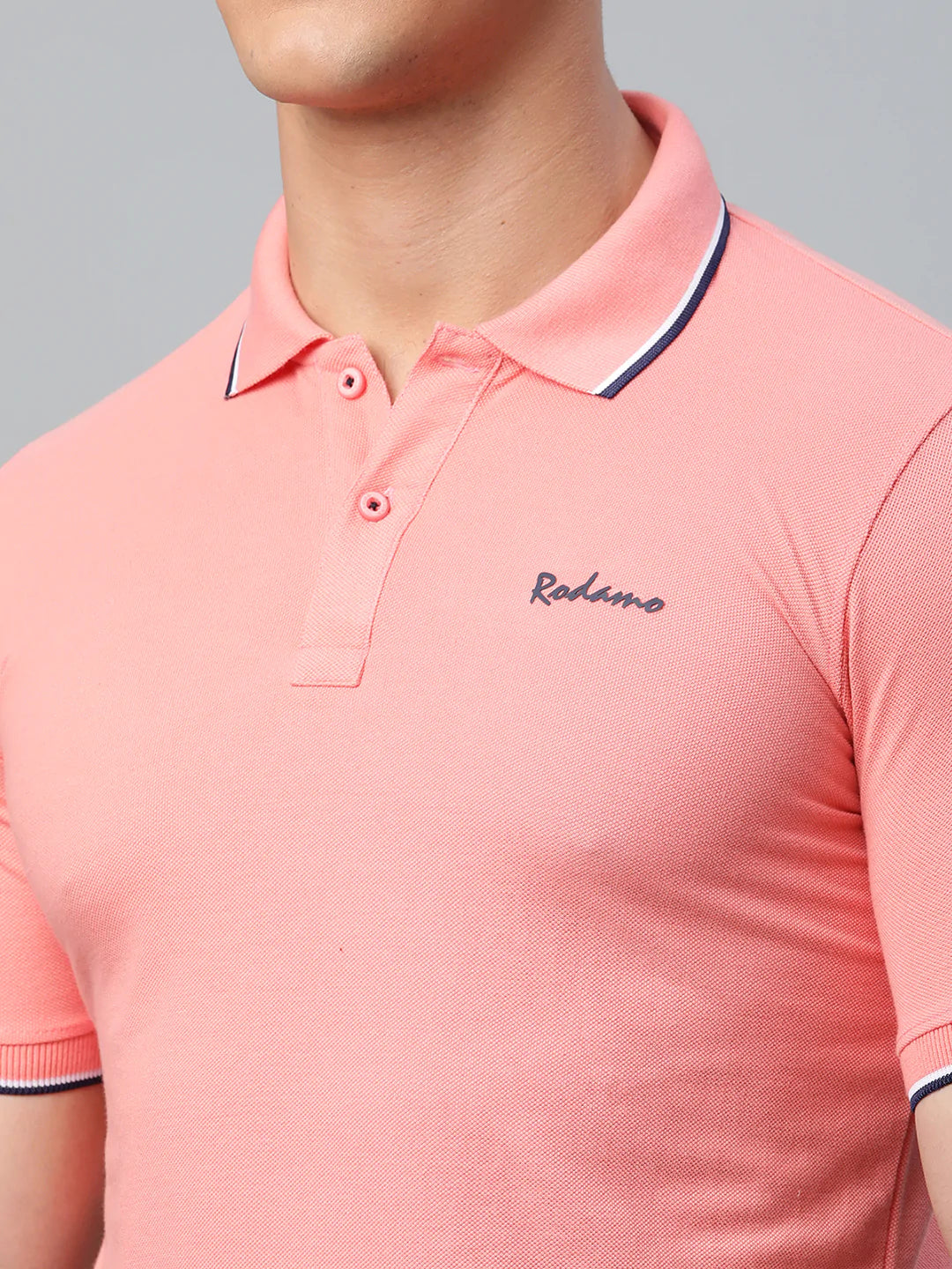 Men Pink Polo Collar Slim Fit T-shirt