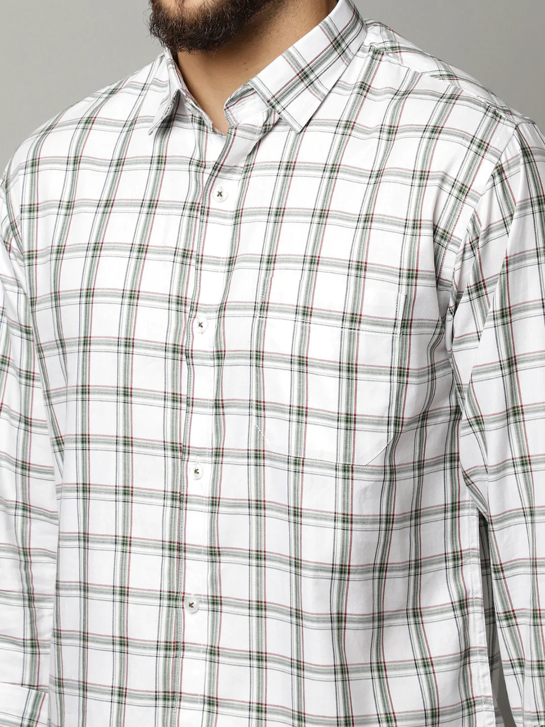 Men White  Black Tartan Checked Slim Fit Casual Shirt