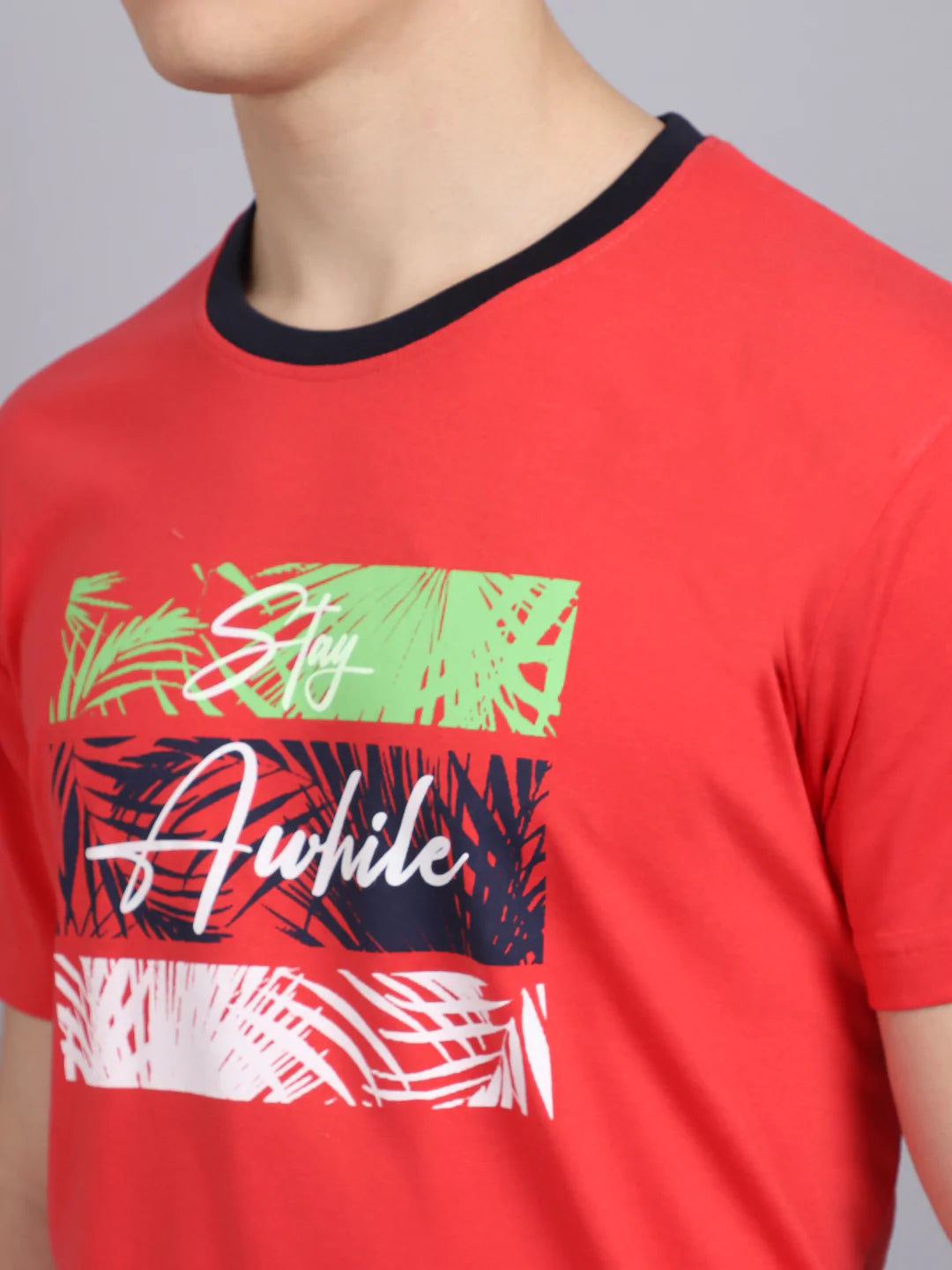 Men Red Typography Printed Slim Fit T-shirt