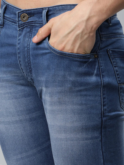 Men Blue Slim Fit Light Fade Mid-Rise Stretchable Jeans