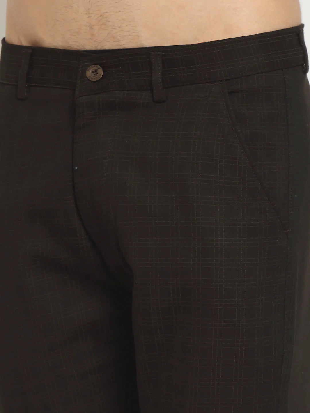 Men Brown Checked Slim Fit Trousers