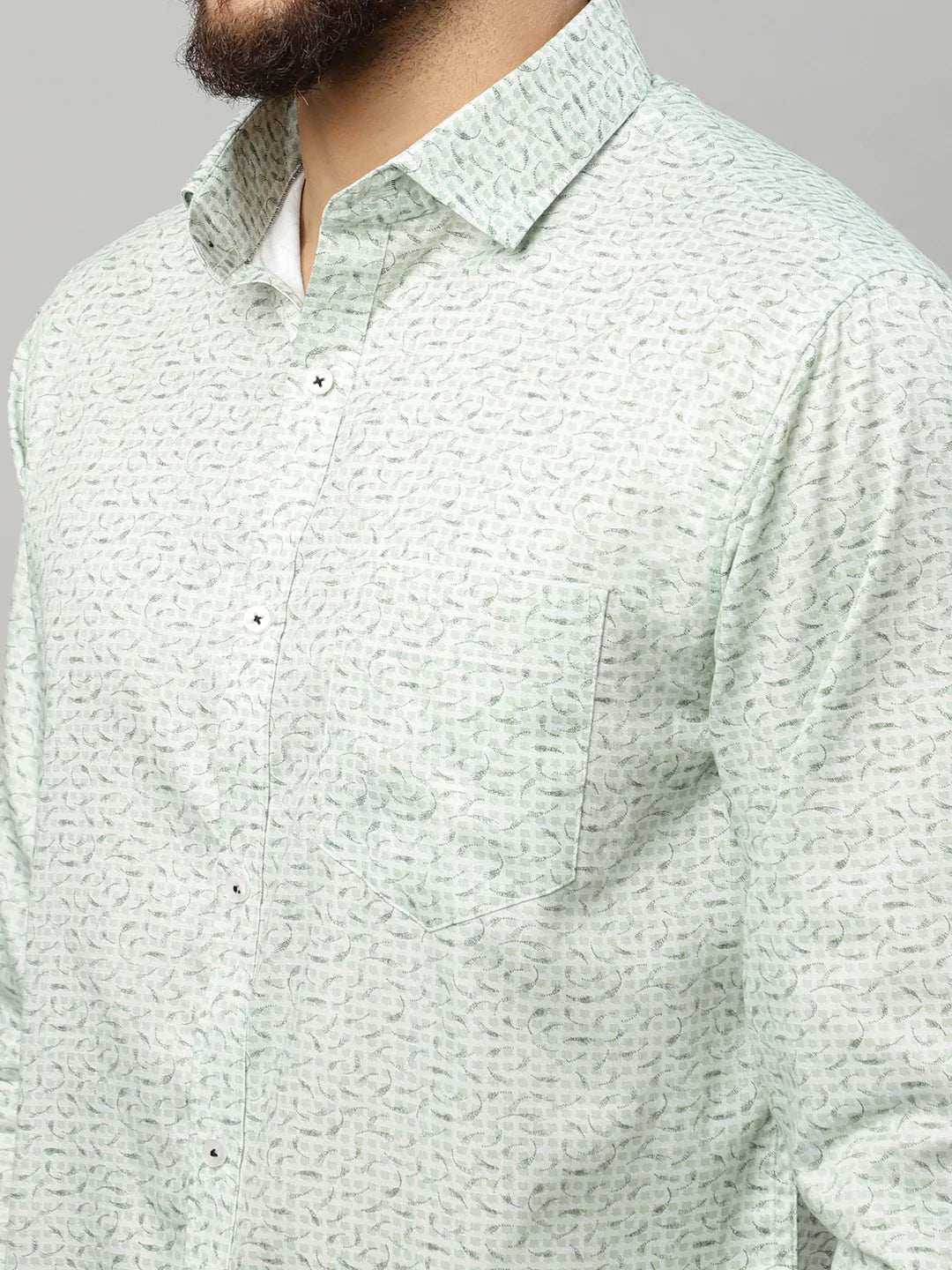 Men Green Slim Fit Printed Cotton Casual Shirt