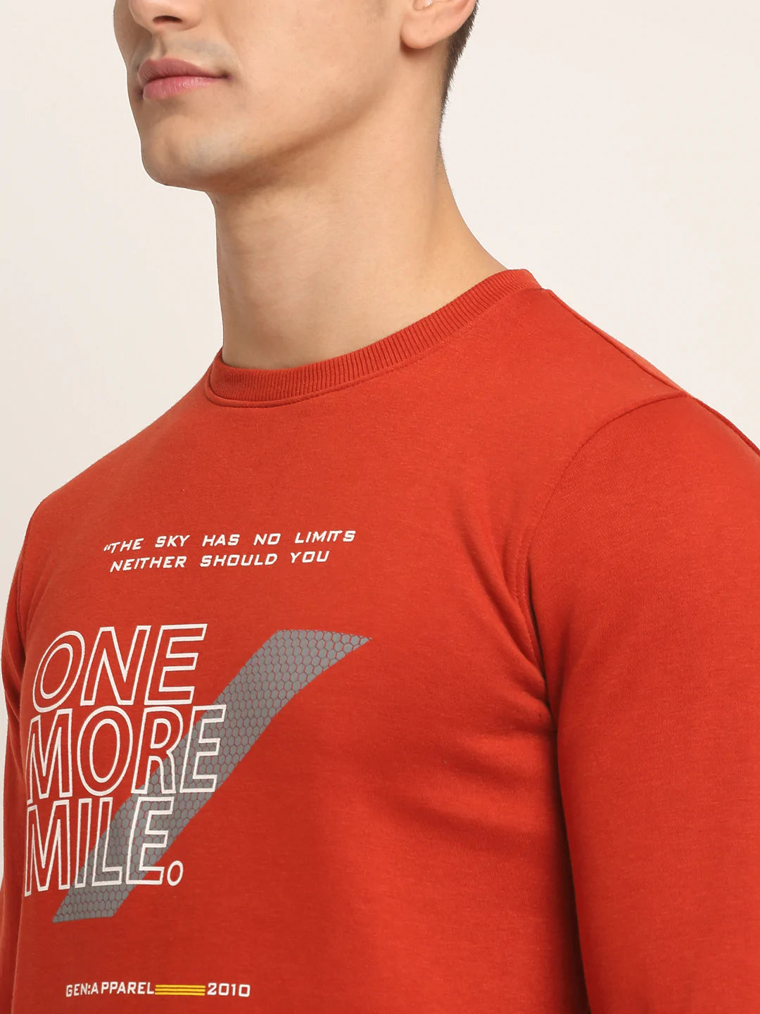 Men Red Typography Printed Round Neck Fleece Sweatshirt