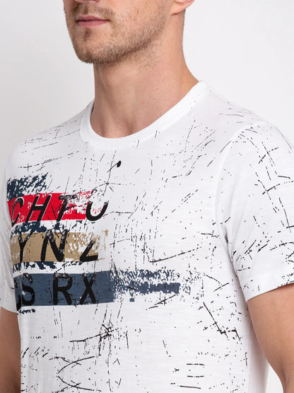 Men White Printed Round Neck T-shirt