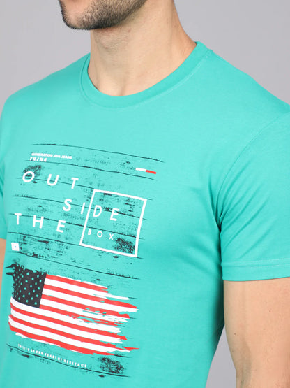 Men Green Typography Printed Slim Fit T-shirt