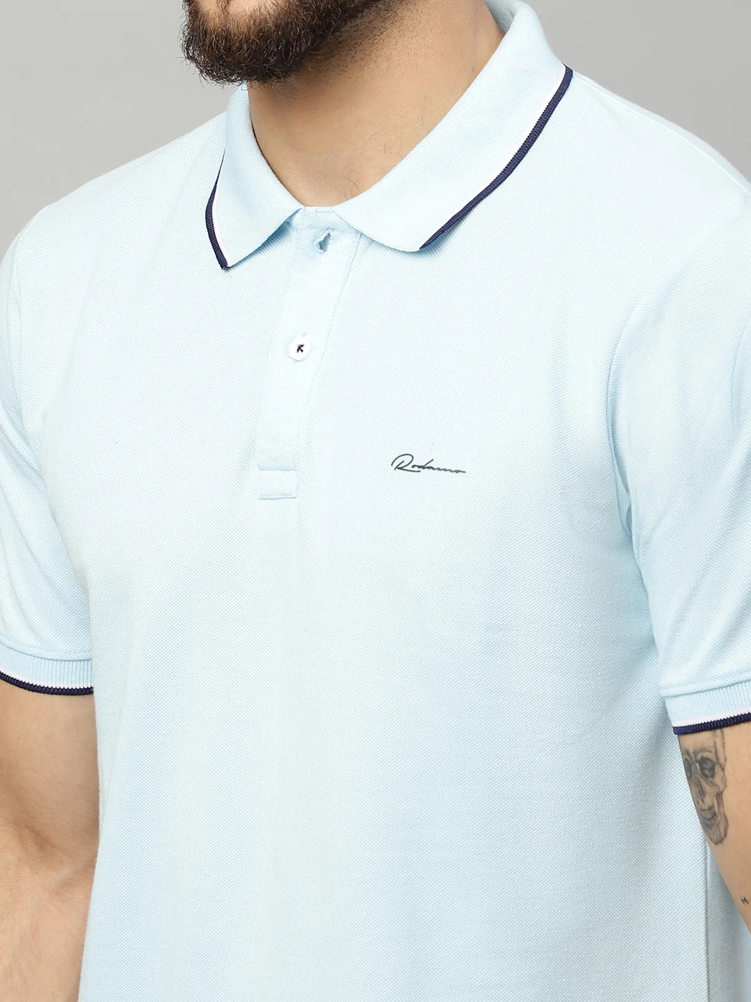 Men Blue Polo Collar T-shirt