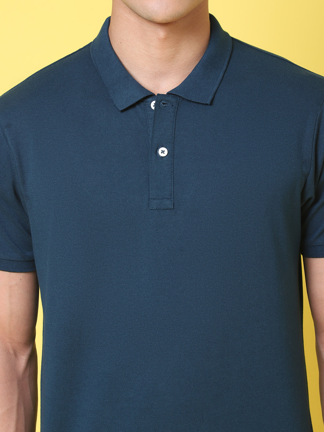 Polo Collar Teal Slim Fit Cotton T-Shirt