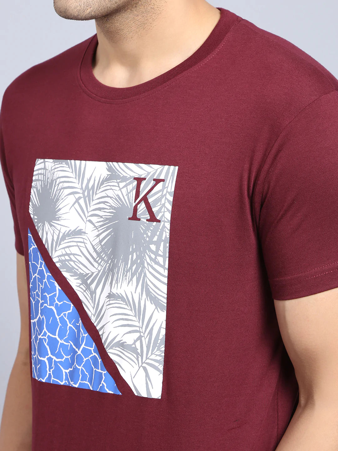 Men Maroon Printed Cotton Slim Fit T-shirt