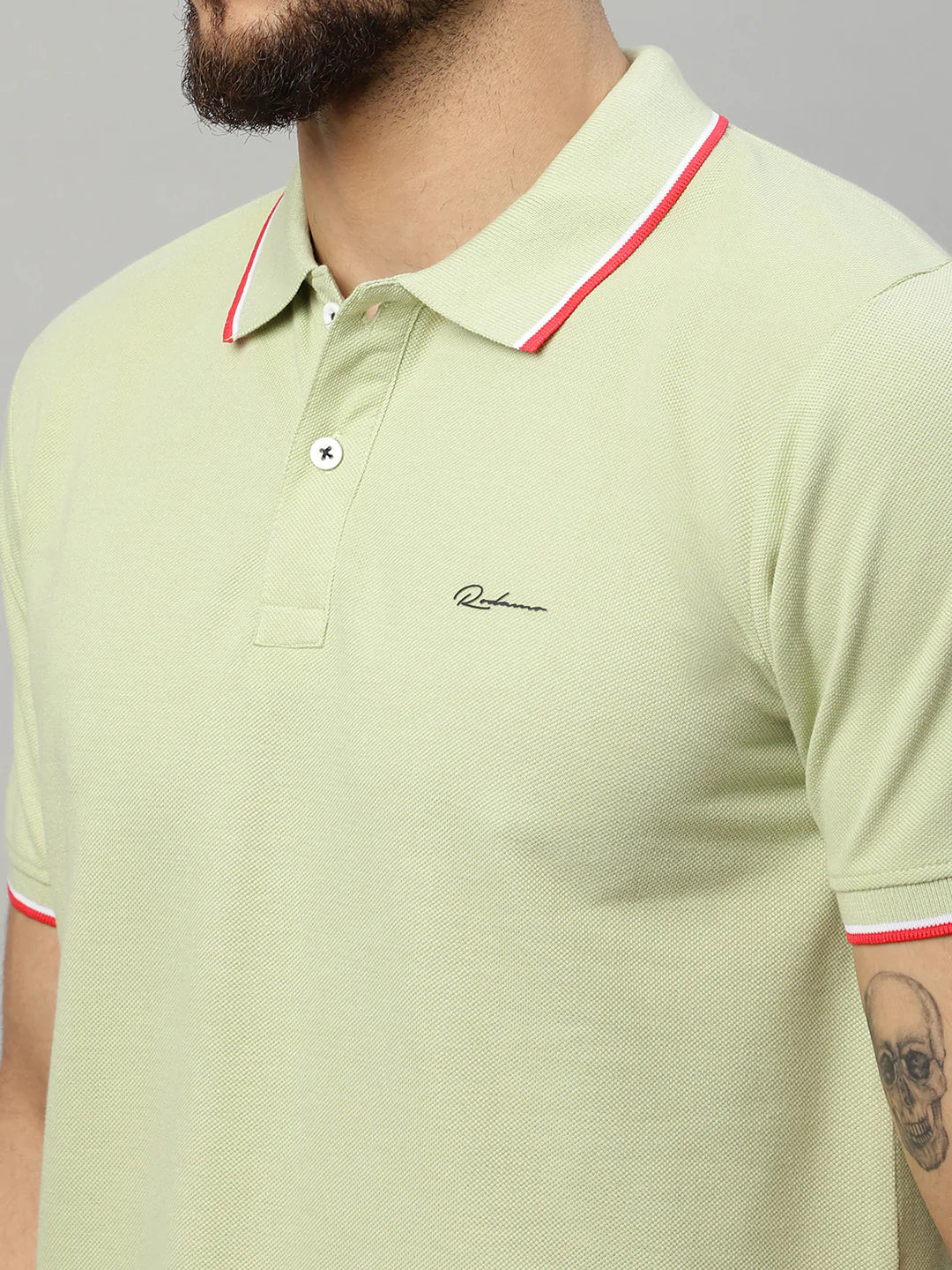 Men Green Polo Collar T-shirt