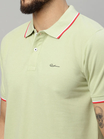 Men Green Polo Collar T-shirt