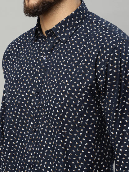 Men Navy Blue Slim Fit Printed Casual Shirt