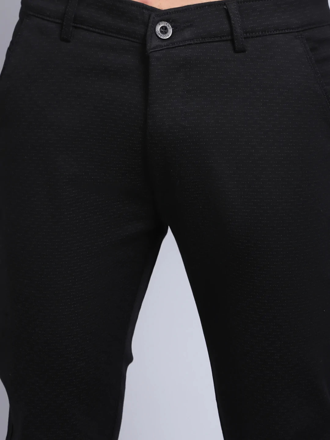 Men Black Textured Slim Fit Trousers