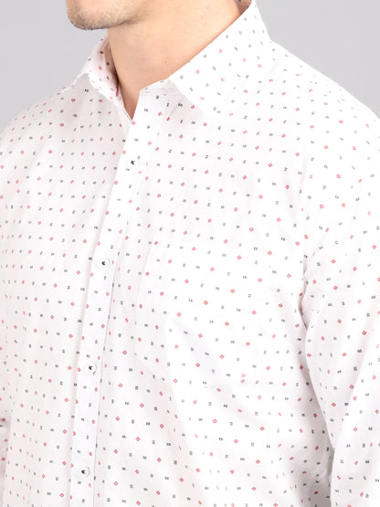 Men White Slim Fit Printed Casual Shirt